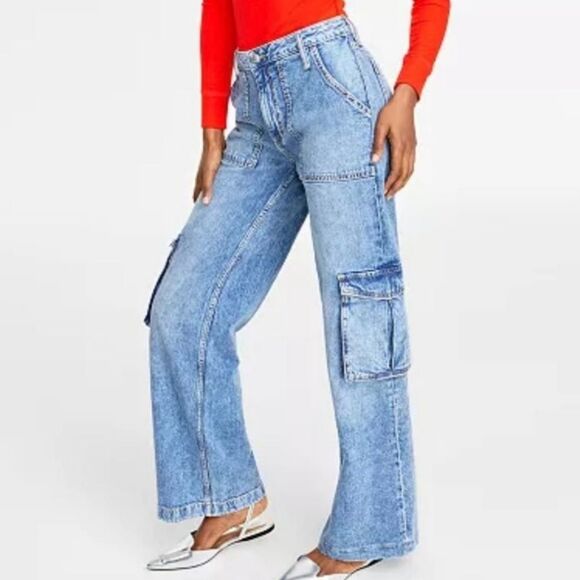 On 34th Wide Leg High Rise Utility Cargo Jeans Size 10 - Picture 3 of 10